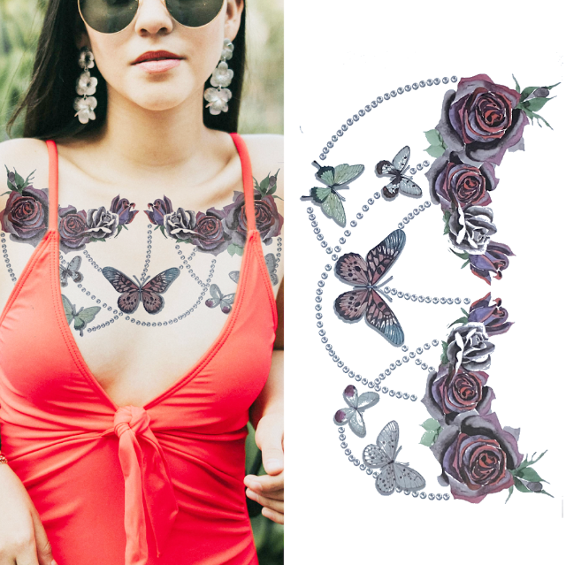 (Half Sleeve) Roses & Butterflies Mandala - Temporary Tattoo