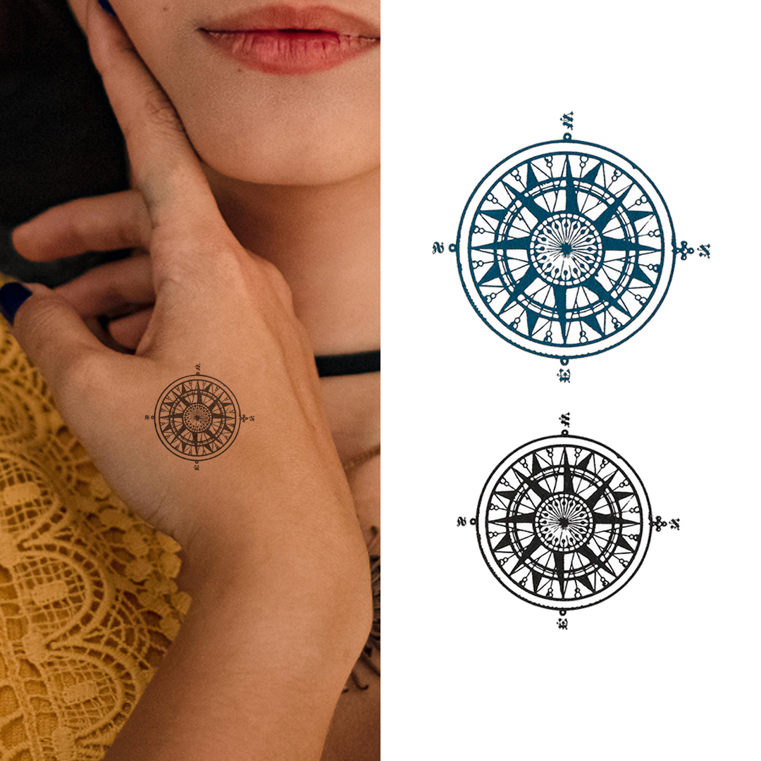 Small Geometric Compass Tattoo for Women – Easy to Apply & Remove | Temporary Tattoo