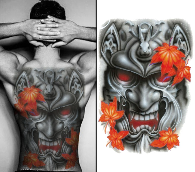 (Full Back) Demon Face - Temporary Tattoo
