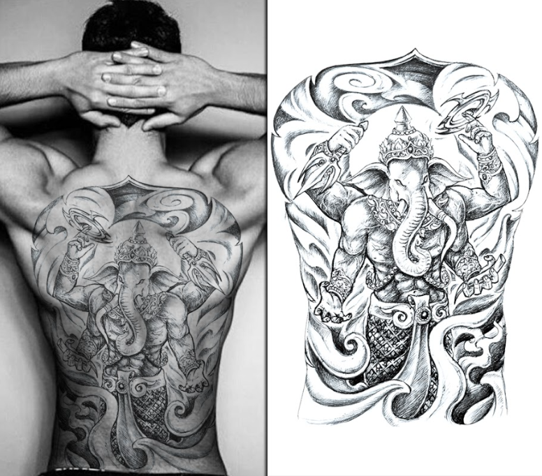 (Full Back) Human & Elephant - Temporary Tattoo