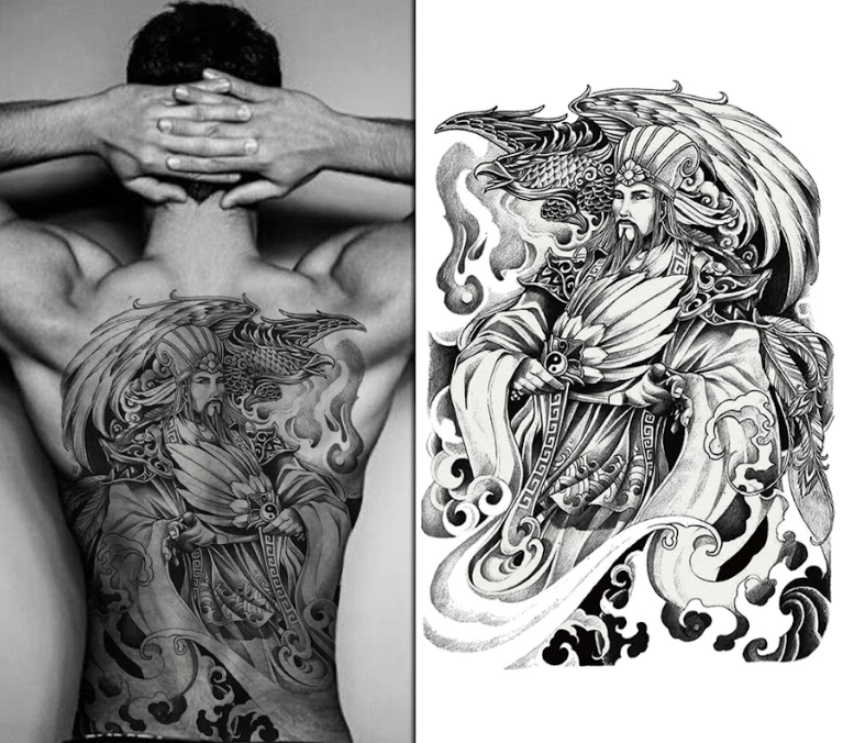Full Back Magician Eagle & Waves Tattoo for Men – Majestic Full Back Artwork, Long Lasting, Easy to Remove & Skin Friendly | Temporary Tattoo