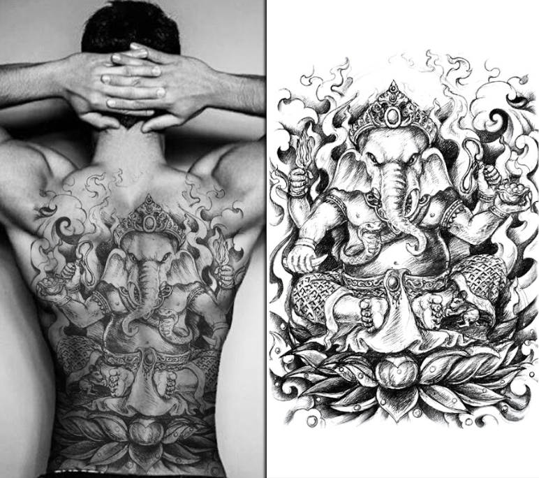 (Full Back) Human Elephant - Temporary Tattoo