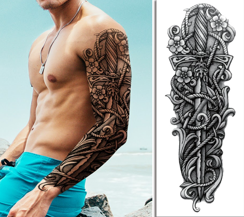 (Full Sleeve) Black Sword - Temporary Tattoo