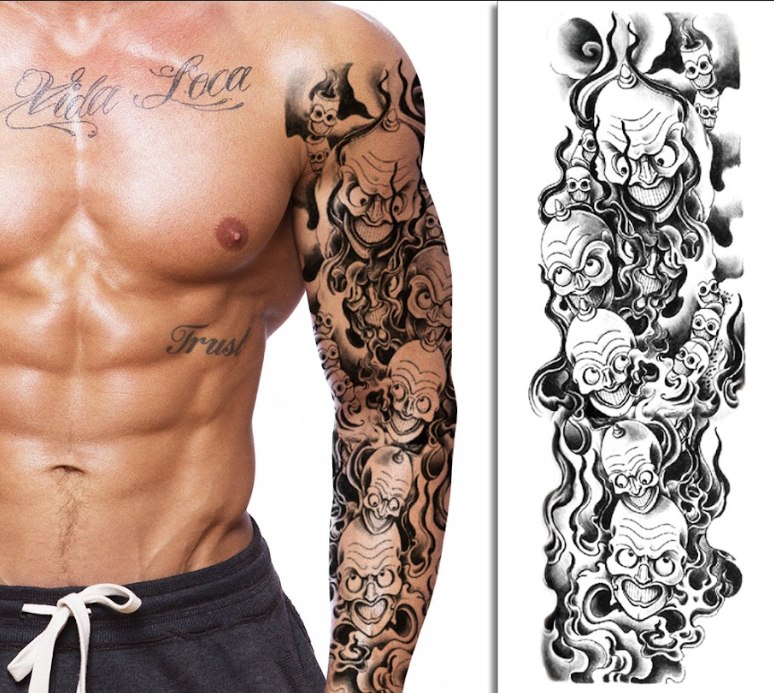 (Full Sleeve) Evil Faces - Temporary Tattoo