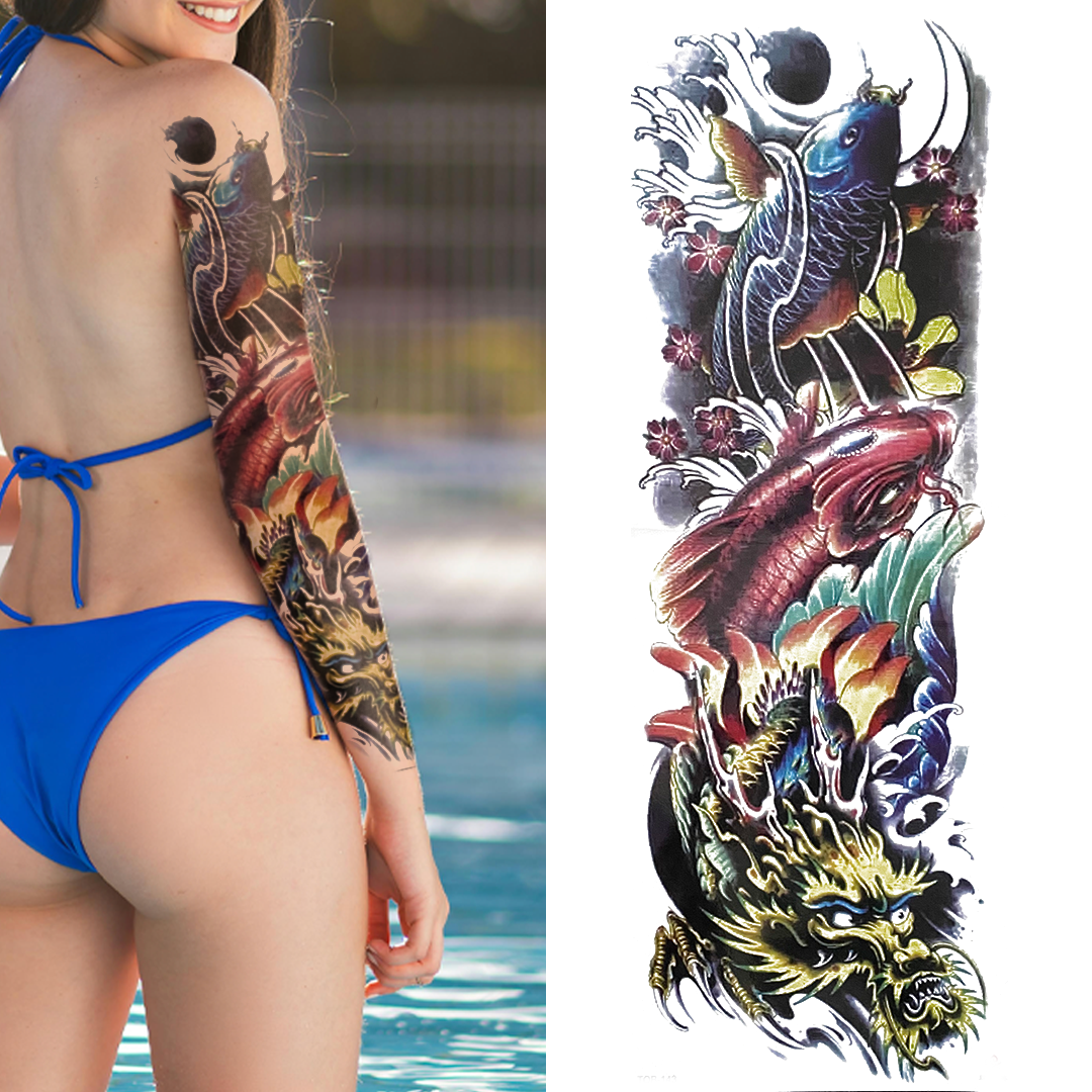(Full Sleeve) Fish & The Dragon - Temporary Tattoo