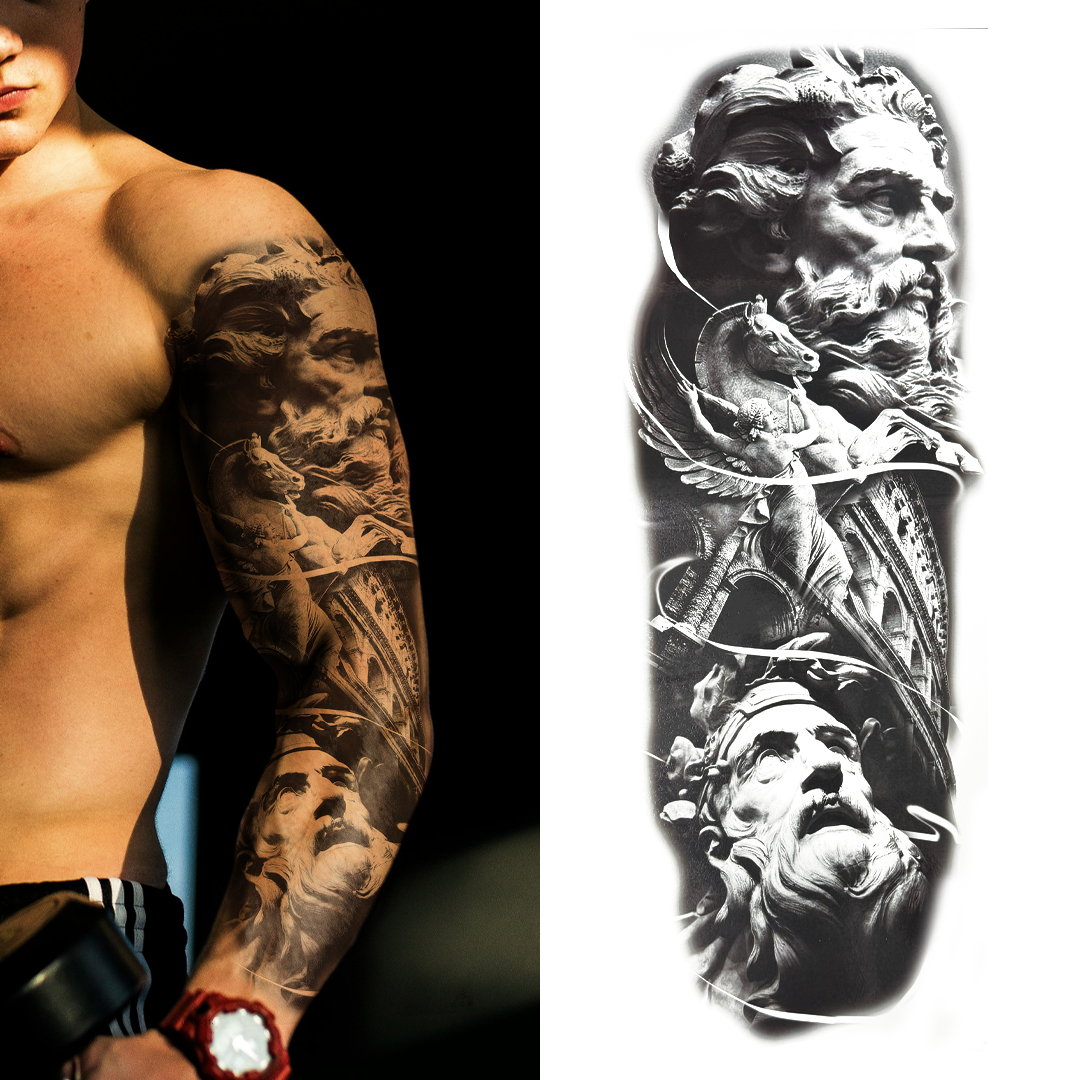 (Full Sleeve) Roman Statue - Temporary Tattoo