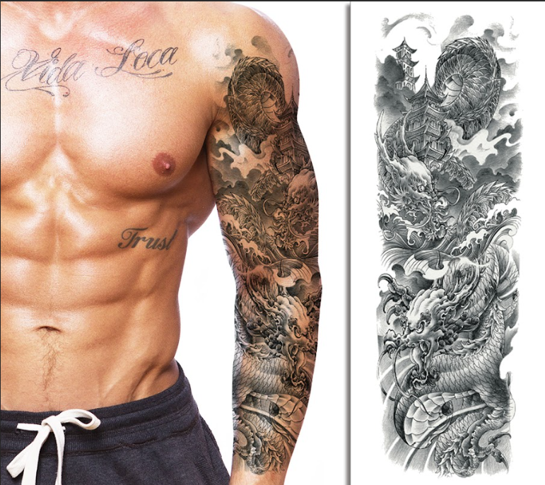(Full Sleeve) Serpent Dragon - Temporary Tattoo