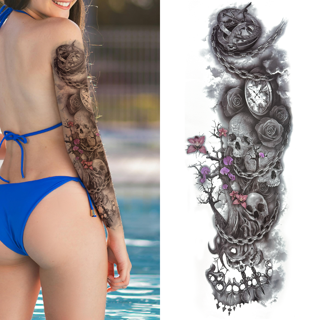 (Full Sleeve) Skulls & Chains - Temporary Tattoo