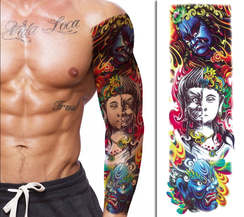 (Full Sleeve) The Demons Mask - Temporary Tattoo