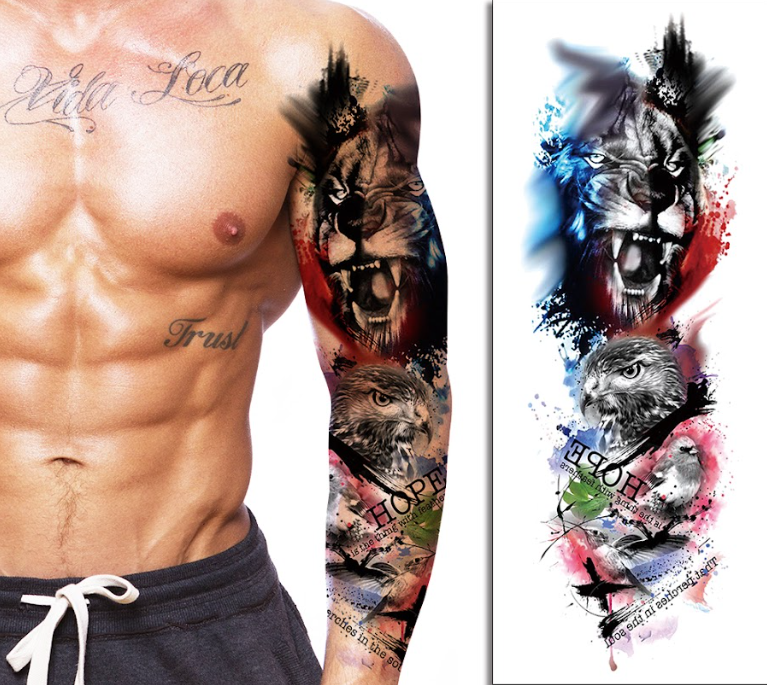 (Full Sleeve) The Eagle & Lion - Temporary Tattoo