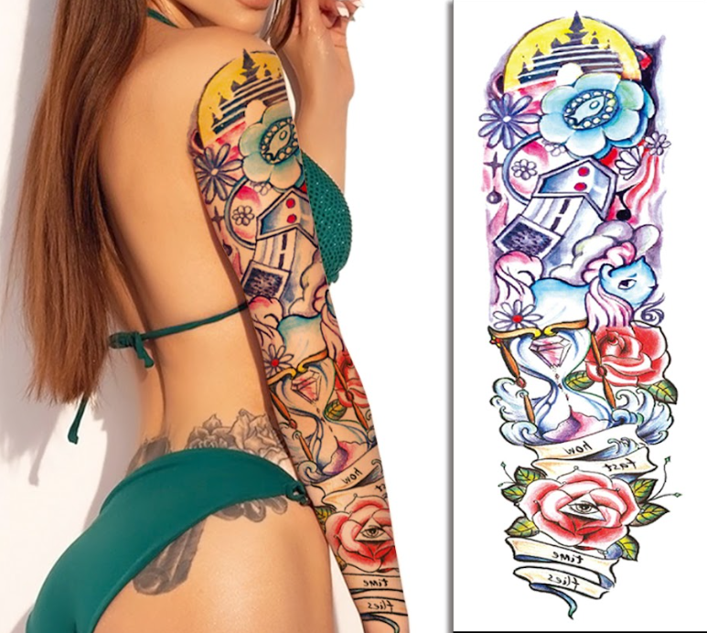 (Full Sleeve) The "How Fast Time Flies" - Temporary Tattoo