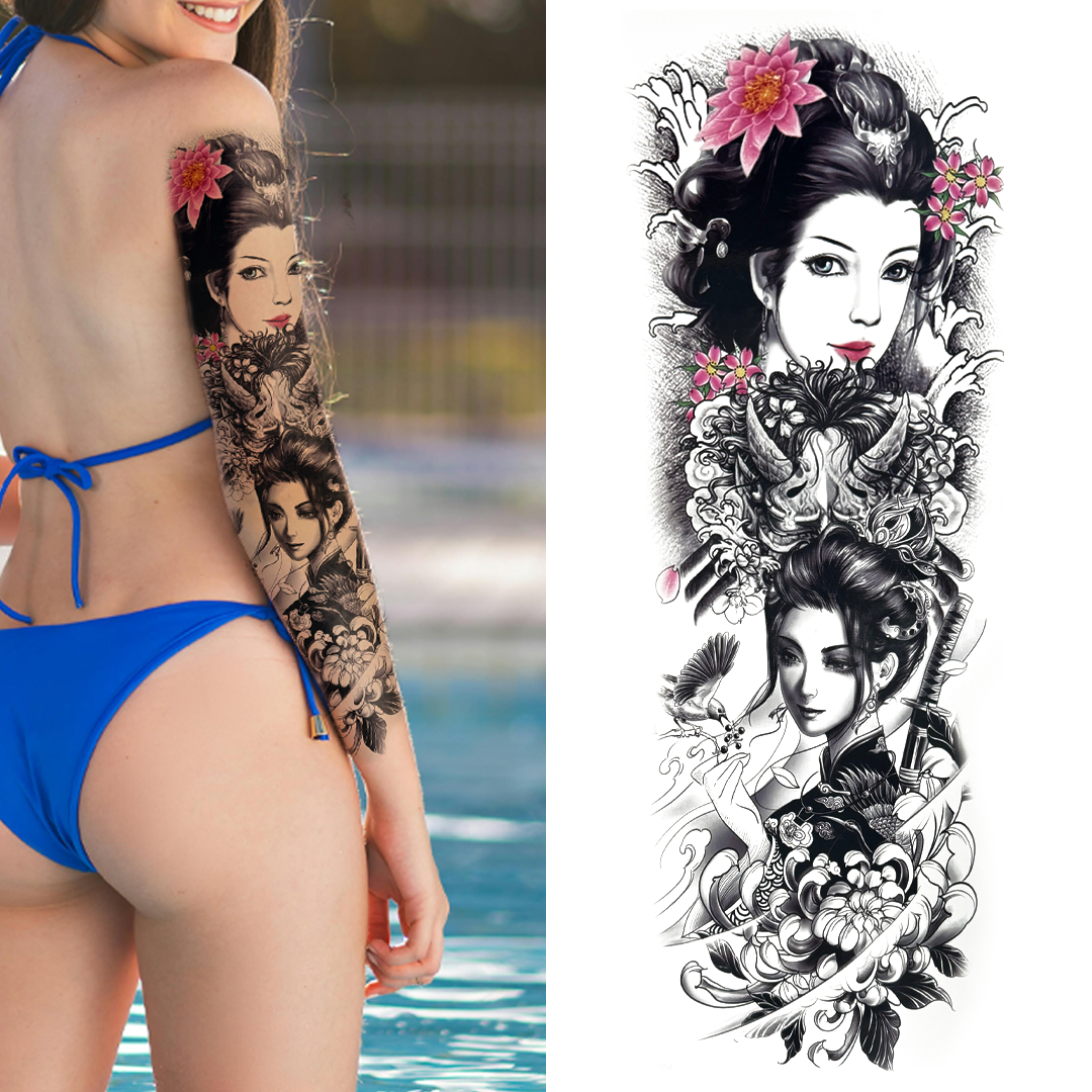 (Full Sleeve) The Japanese Ladies - Temporary Tattoo