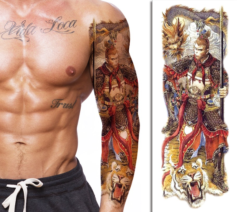 (Full Sleeve) The Regal Monkey Prince with Tiger - Temporary Tattoo