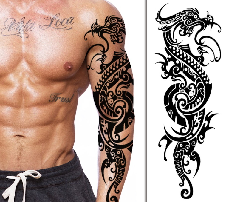 (Full Sleeve) Tribal Black - Temporary Tattoo