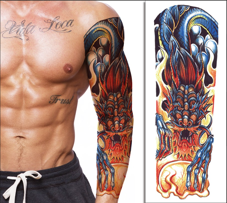 (Full Sleeve) Vibrant Dragon Serpent - Temporary Tattoo