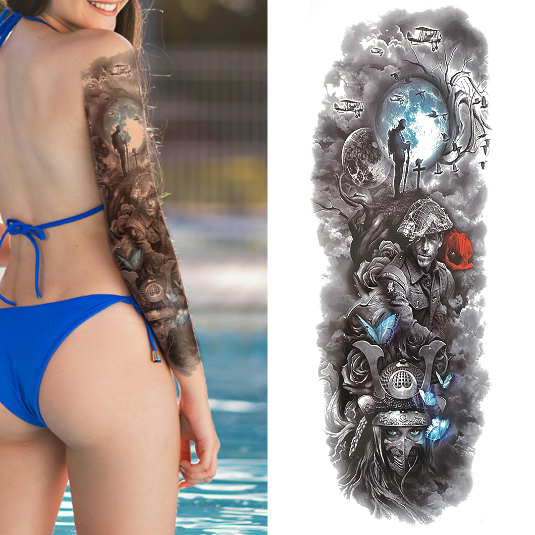 (Full Sleeve) War Veteran - Temporary Tattoo