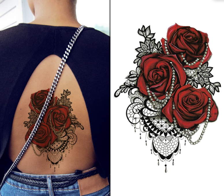 (Half Sleeve) Roses & Pearls - Temporary Tattoo