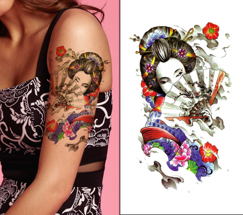 (Half Sleeve) Coloured Japanese Lady - Temporary Tattoo