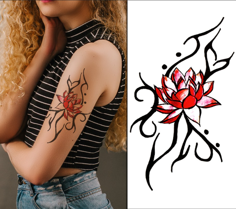 (Half Sleeve) Cool Red Rose - Temporary Tattoo