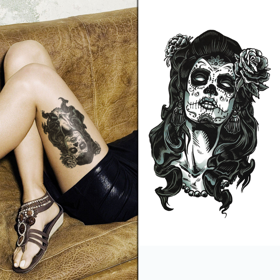 (Half Sleeve) Day of the Dead Lady - Temporary Tattoo