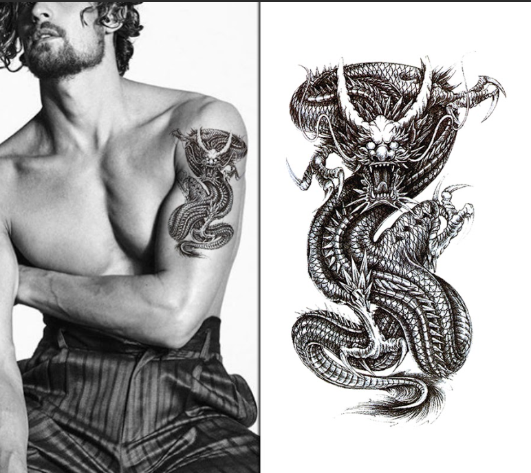 (Half Sleeve) Fierce Serpent Dragon - Temporary Tattoo