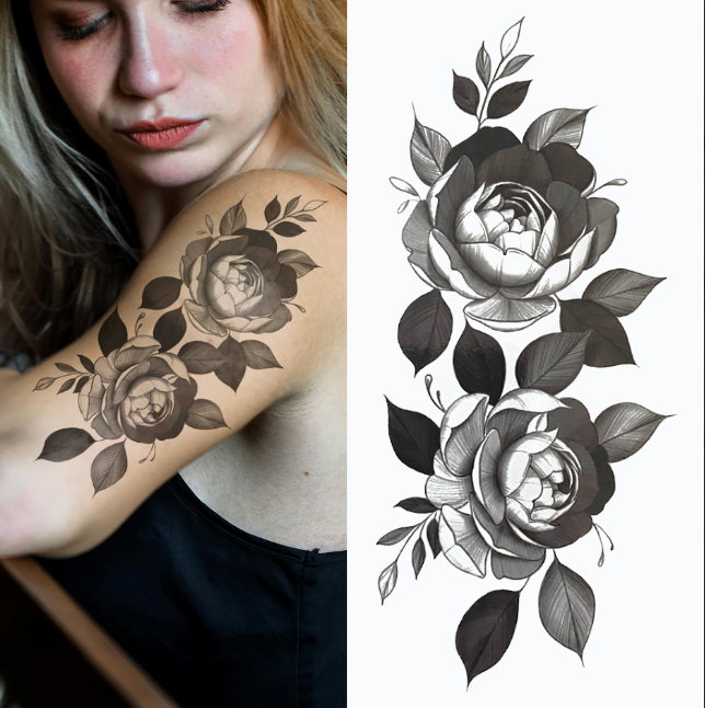 (Half Sleeve) Peonies - Temporary Tattoo