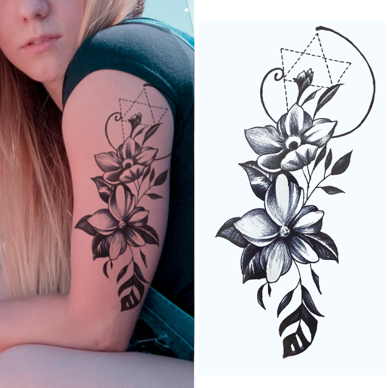 (Half Sleeve) Flowers v5 - Temporary Tattoo