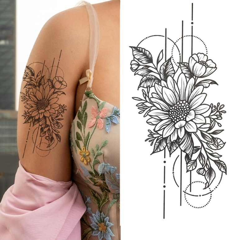 (Half Sleeve) Flowers v6 - Temporary Tattoo
