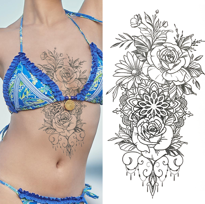 (Half Sleeve) Flowers v7 - Temporary Tattoo