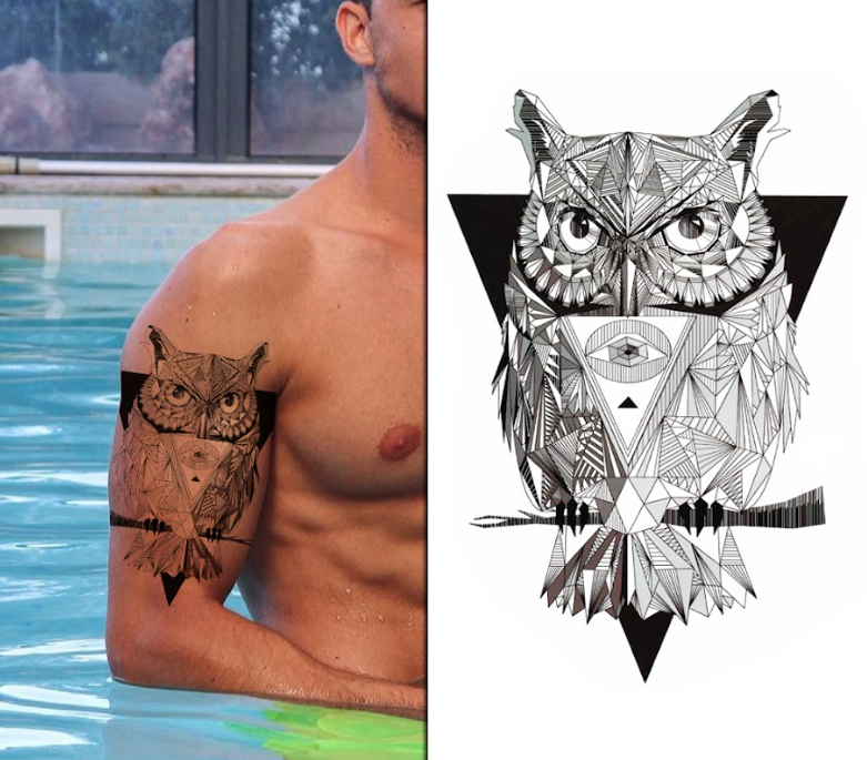 (Half Sleeve) Geometric Owl - Temporary Tattoo