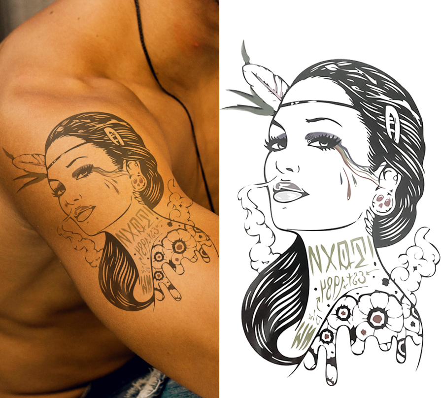 (Half Sleeve) New Age Lady - Temporary Tattoo