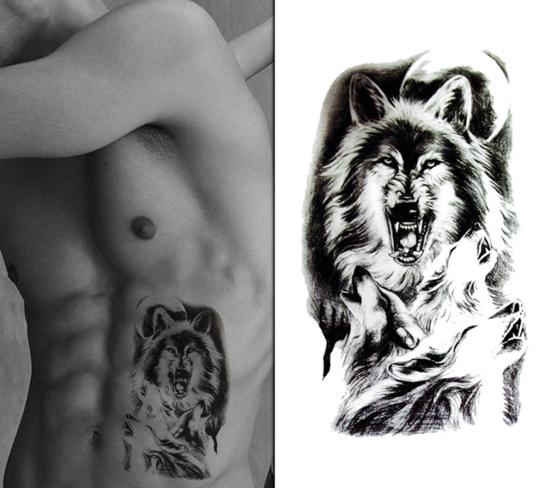 (Half Sleeve) Howling Wolf - Temporary Tattoo