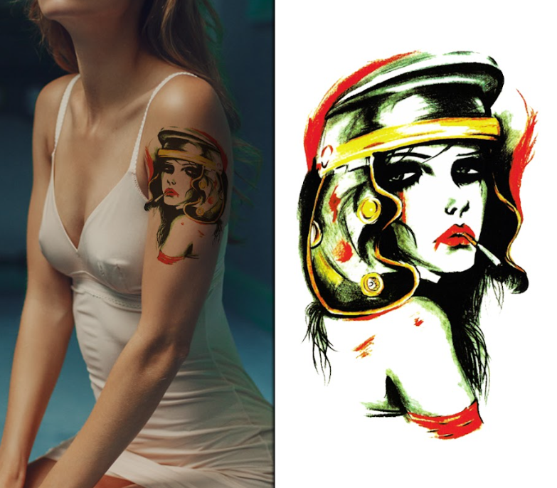 (Half Sleeve) Lady Helmet - Temporary Tattoo