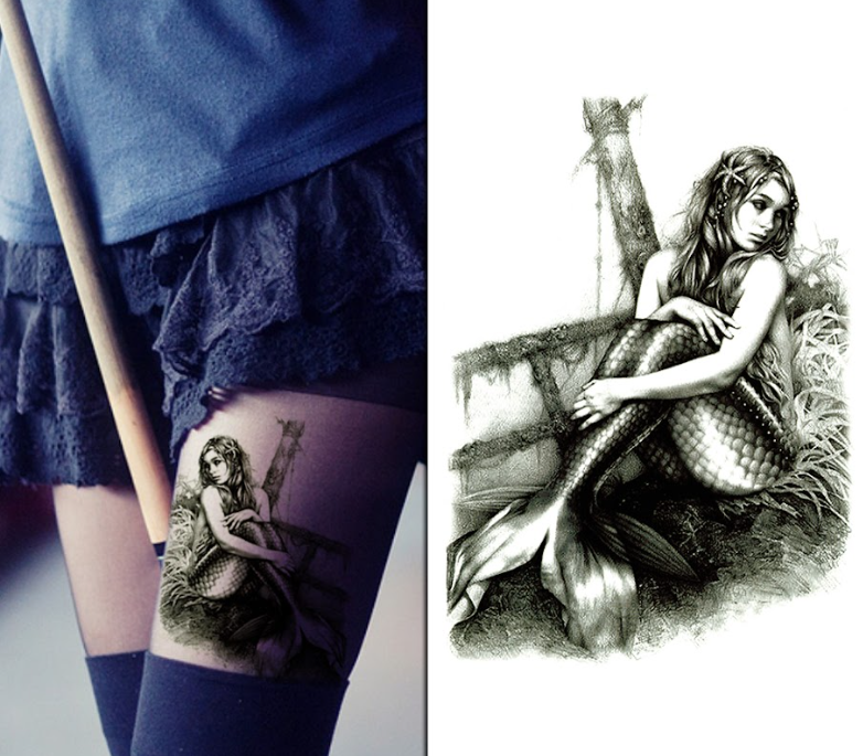 (Half Sleeve) Lady Mermaid - Temporary Tattoo