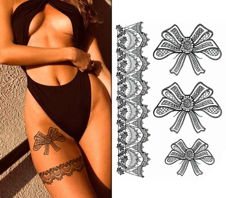(Half Sleeve) Mixed Bow & Leg Lace - Temporary Tattoo