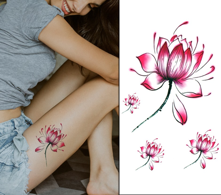 (Half Sleeve) Mixed Pink Flowers - Temporary Tattoo
