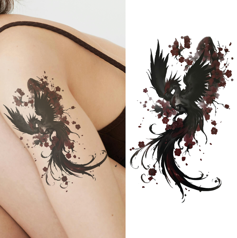 (Half Sleeve) Phoenix Black & Red - Temporary Tattoo