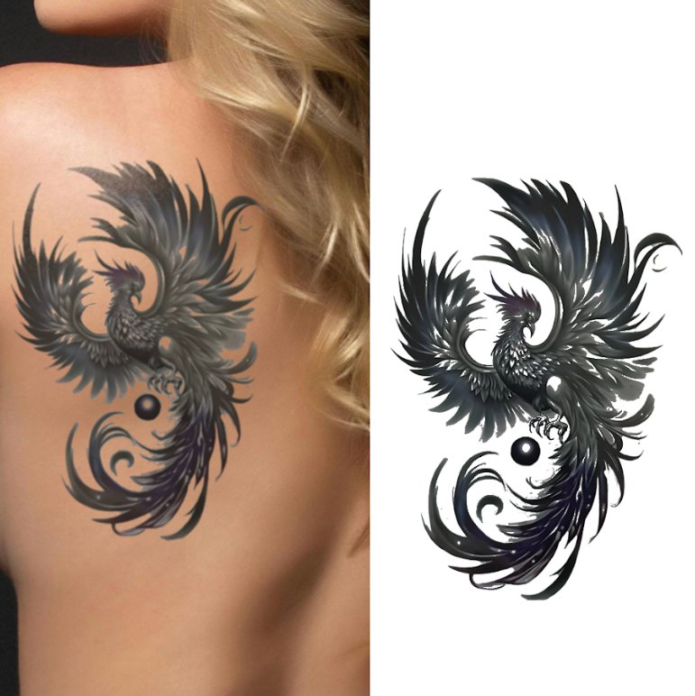 (Half Sleeve) Phoenix Purple & Grey v1 - Temporary Tattoo