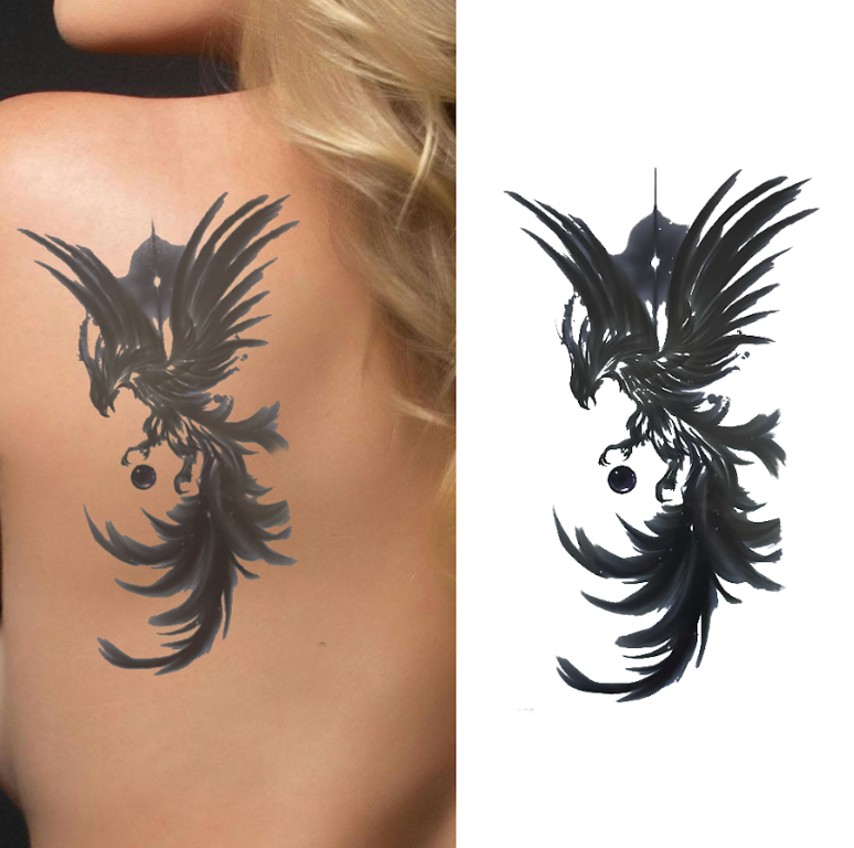 (Half Sleeve) Phoenix Purple & Grey v2 - Temporary Tattoo