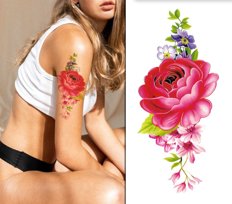 (Half Sleeve) Pink Flower - Temporary Tattoo