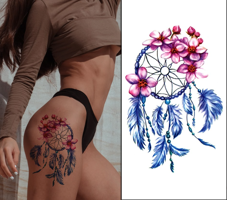 Half Sleeve Purple Flower Dreamcatcher Tattoo for Women – Easy to Apply & Durable | Temporary Tattoo