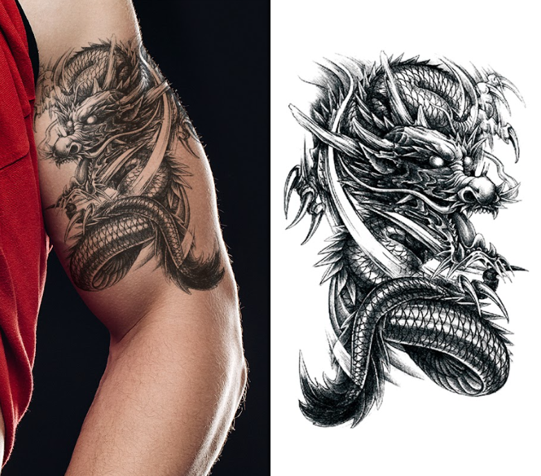 (Half Sleeve) Serpent Dragon - Temporary Tattoo