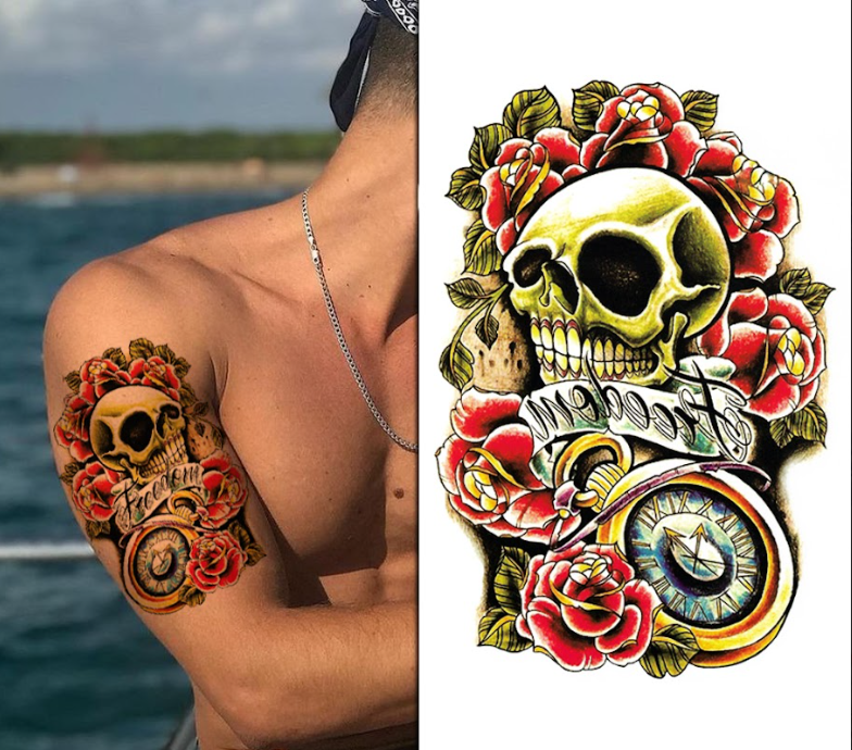 (Half Sleeve) Skull Freedom - Temporary Tattoo