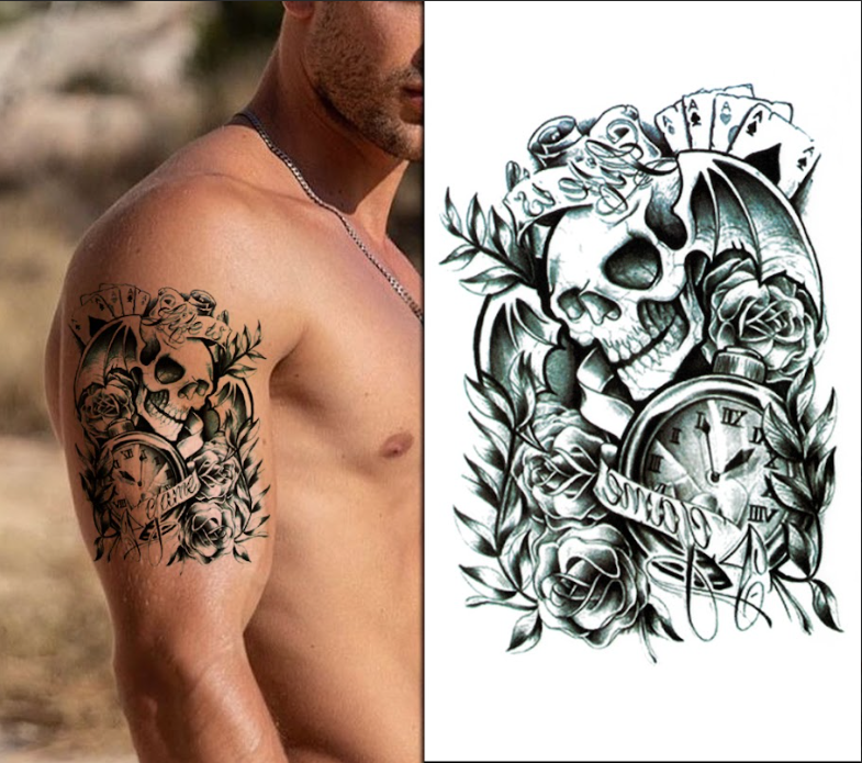 (Half Sleeve) Skull Life Is Gone - Temporary Tattoo