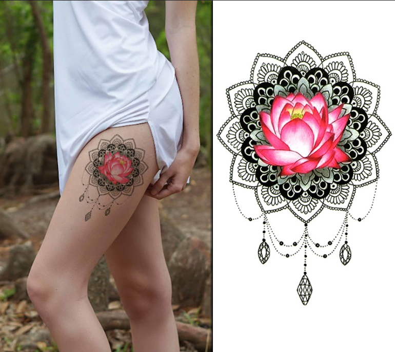 (Half Sleeve) Sophisticated Pink Flower Mandala - Temporary Tattoo
