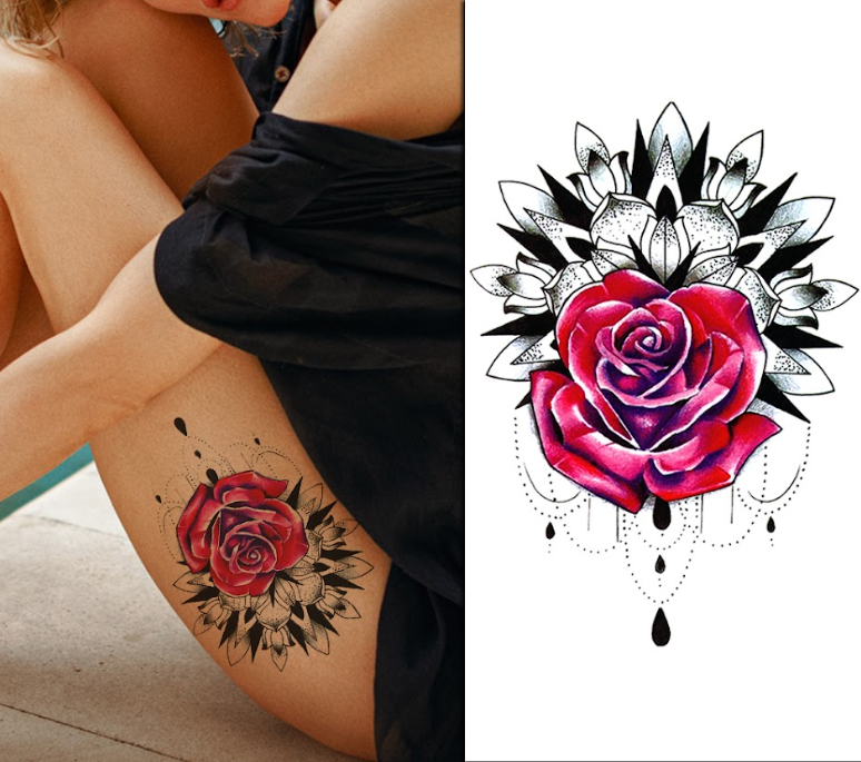 (Half Sleeve) Stylish Pink Flower Mandala - Temporary Tattoo