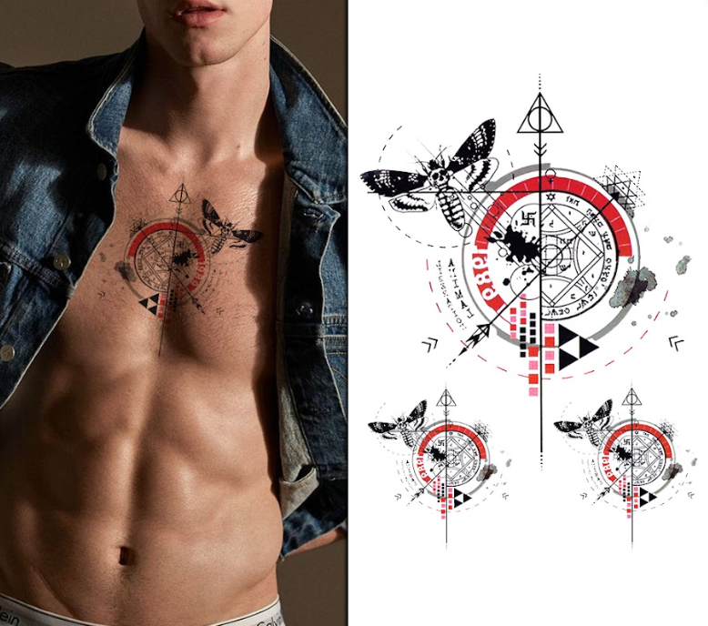 Half Sleeve Geometric Compass Tattoo for Men – Long Lasting, Non-Irritating | Temporary Tattoo