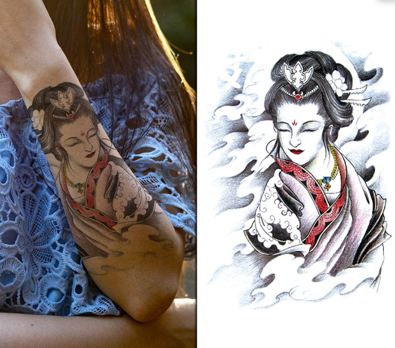 (Half Sleeve) The Japanese Lady - Temporary Tattoo