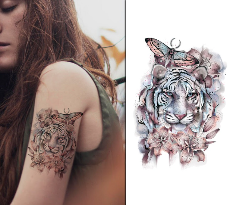 (Half Sleeve) The Tiger Butterfly - Temporary Tattoo
