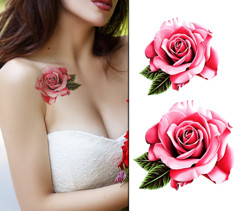 (Half Sleeve) The Pink Roses - Temporary Tattoo